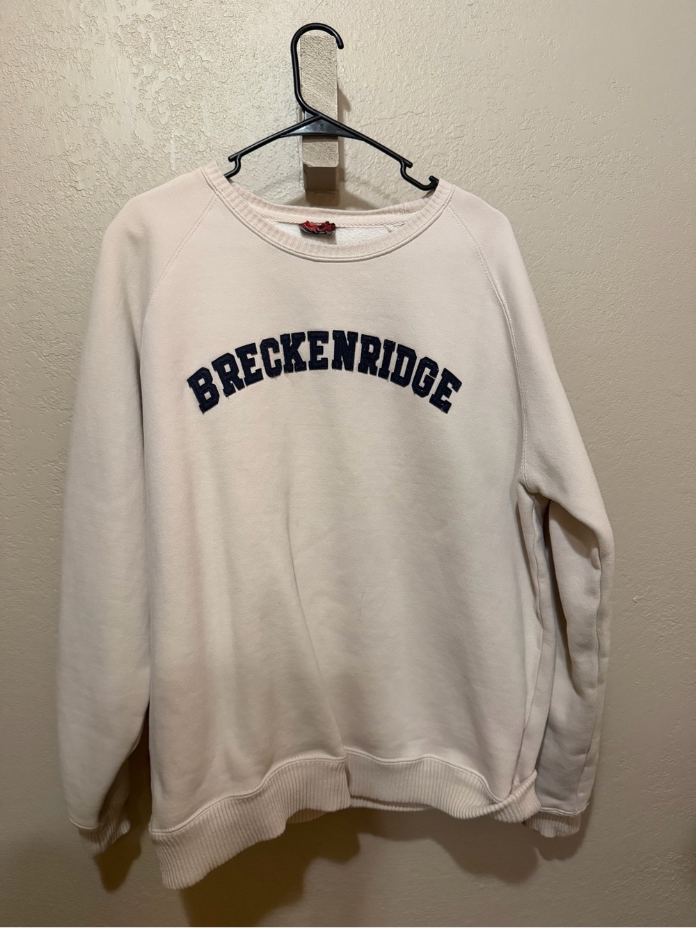 breckenridge Cream Crewneck Sweatshirt with Navy Lettering